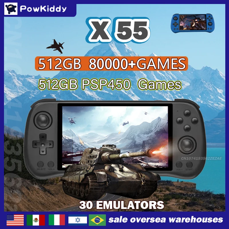 Retro Gaming Os - 80000 giochi 512G POWKIDDY X55 Schermo